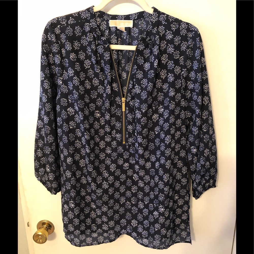 Michael Kors Navy Blue with White Print Blouse